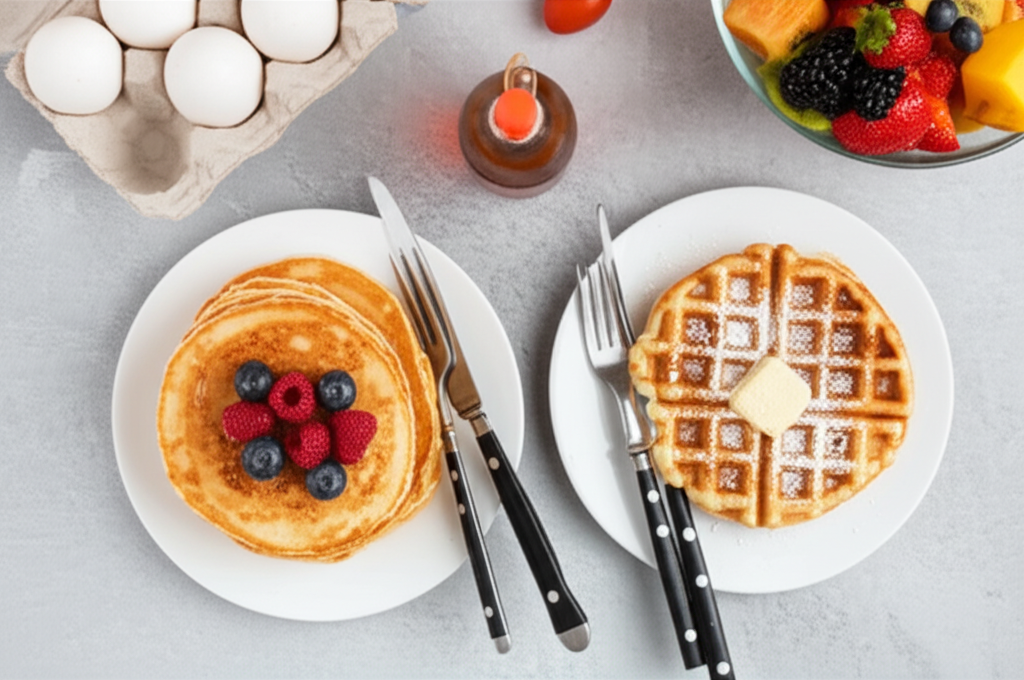 Generate a high-quality, relevant image prompt for an article about: Are Pancakes Or Waffles Healthi