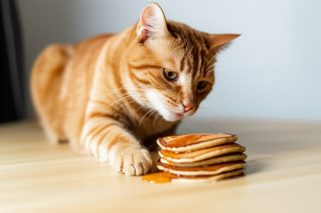 Generate a high-quality, relevant image prompt for an article about: Can Cats Eat Pancakes With Syru