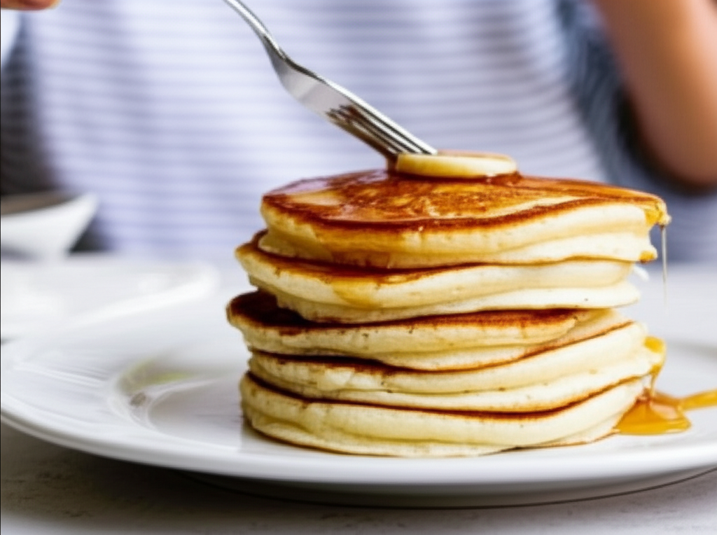 Generate a high-quality, relevant image prompt for an article about: Can I Eat Pancakes After Tooth