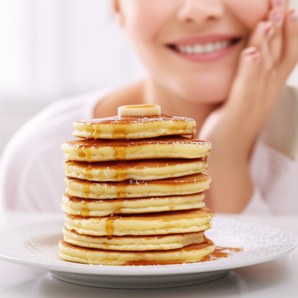 Generate a high-quality, relevant image prompt for an article about: Can I Eat Pancakes After Tooth
